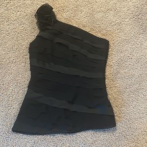 White House Black Market One Shoulder Ruffled Layer Blouse Black Size 0